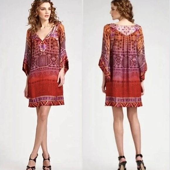 Diane Von Furstenberg Dresses & Skirts - Diane Von Furstenberg Tabalah Silk V Neck Dress In Orange And Maroon Size 4